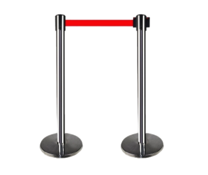 Bollard with retractable 2.5 metre belt.