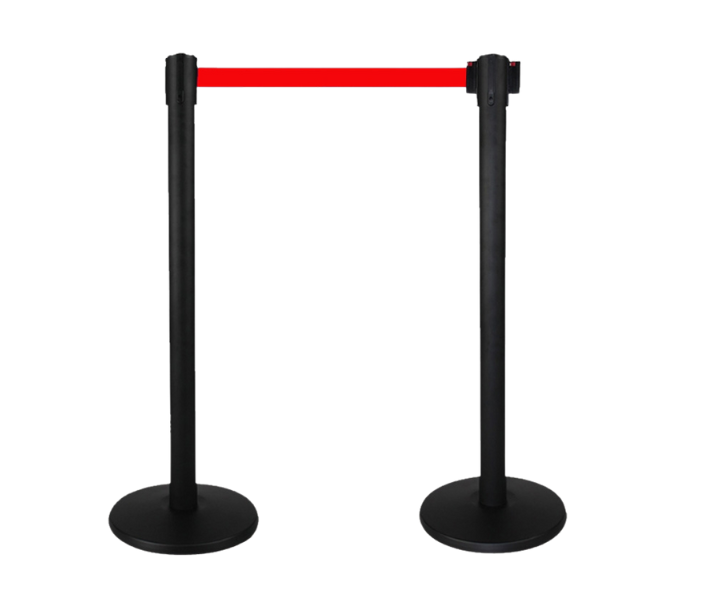Bollard with retractable 2.5 metre belt.