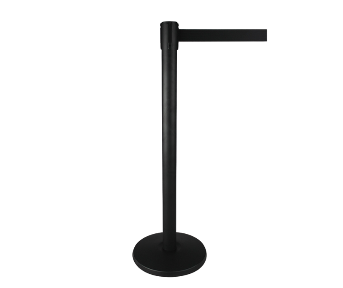 Bollard with retractable 2.5 metre belt.