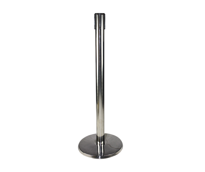 Bollard with retractable 2.5 metre belt.